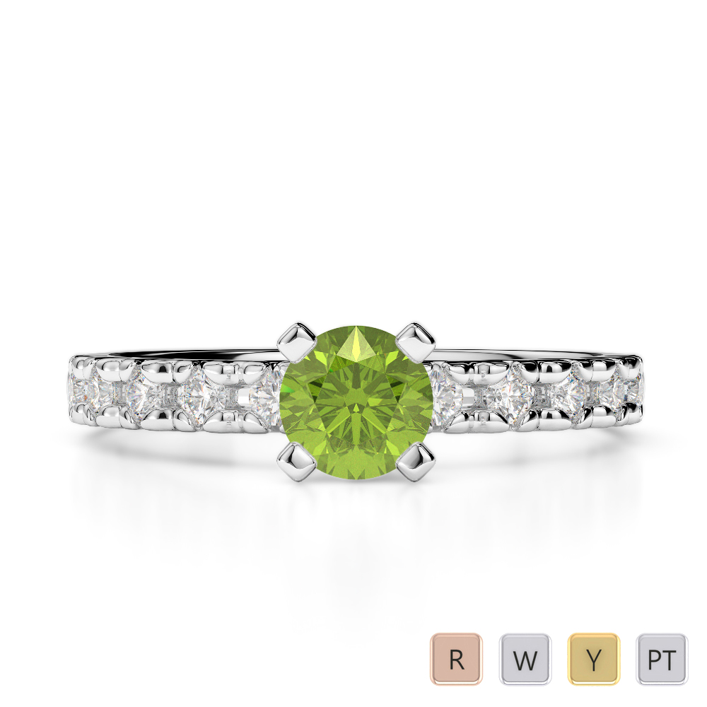 Gold / Platinum Round Cut Peridot and Diamond Engagement Ring AGDR-1171