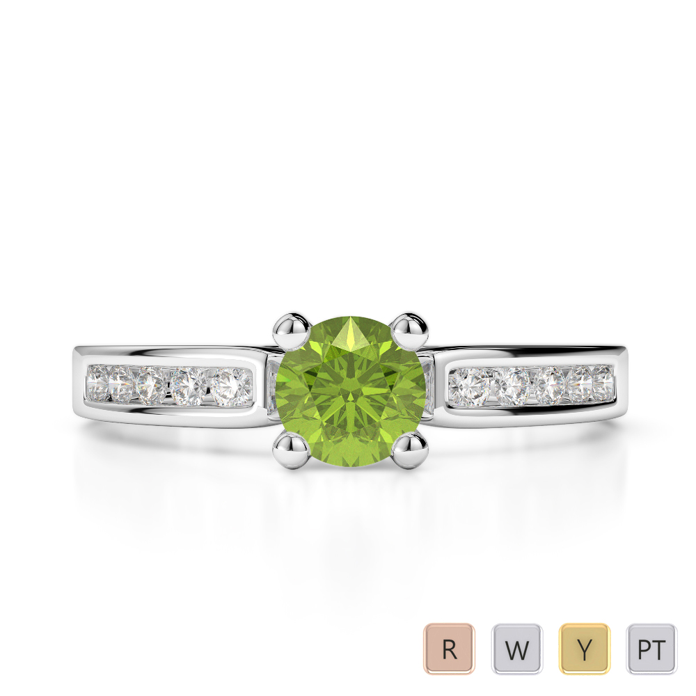 Gold / Platinum Round Cut Peridot and Diamond Engagement Ring AGDR-1184