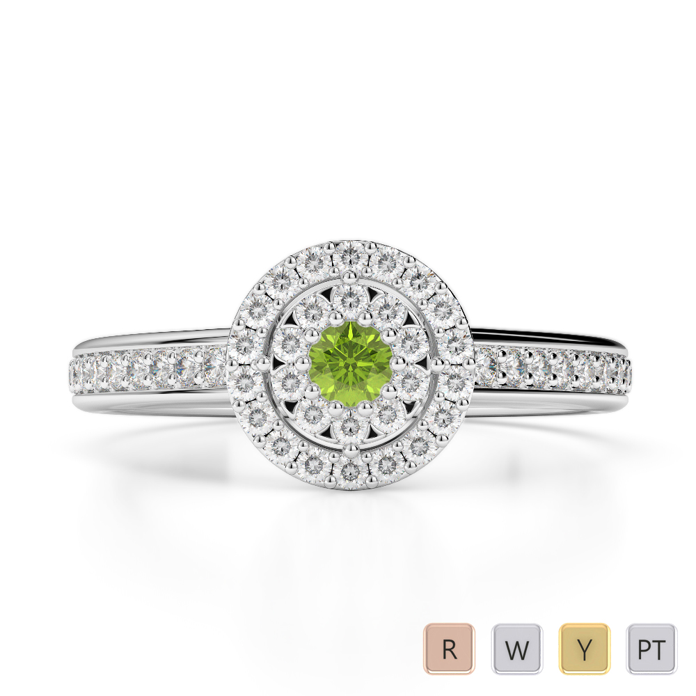 Gold / Platinum Round Cut Peridot and Diamond Engagement Ring AGDR-1188