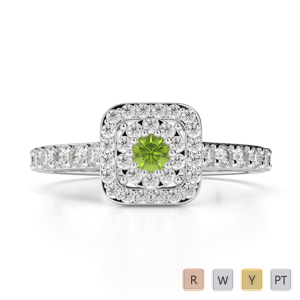 Gold / Platinum Round Cut Peridot and Diamond Engagement Ring AGDR-1189