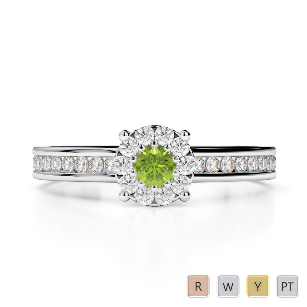 Gold / Platinum Round Cut Peridot and Diamond Engagement Ring AGDR-1190