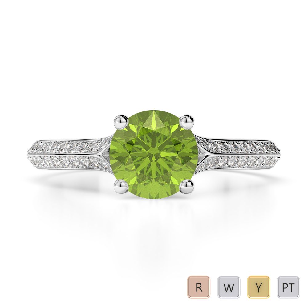 Gold / Platinum Round Cut Peridot and Diamond Engagement Ring AGDR-1200