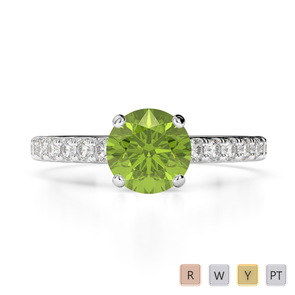 Gold / Platinum Round Cut Peridot and Diamond Engagement Ring AGDR-1201