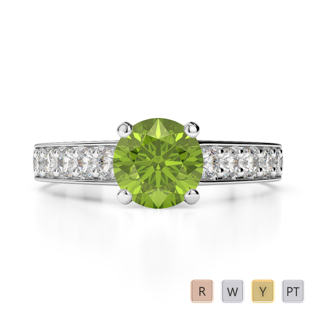 Gold / Platinum Round Cut Peridot and Diamond Engagement Ring AGDR-1202