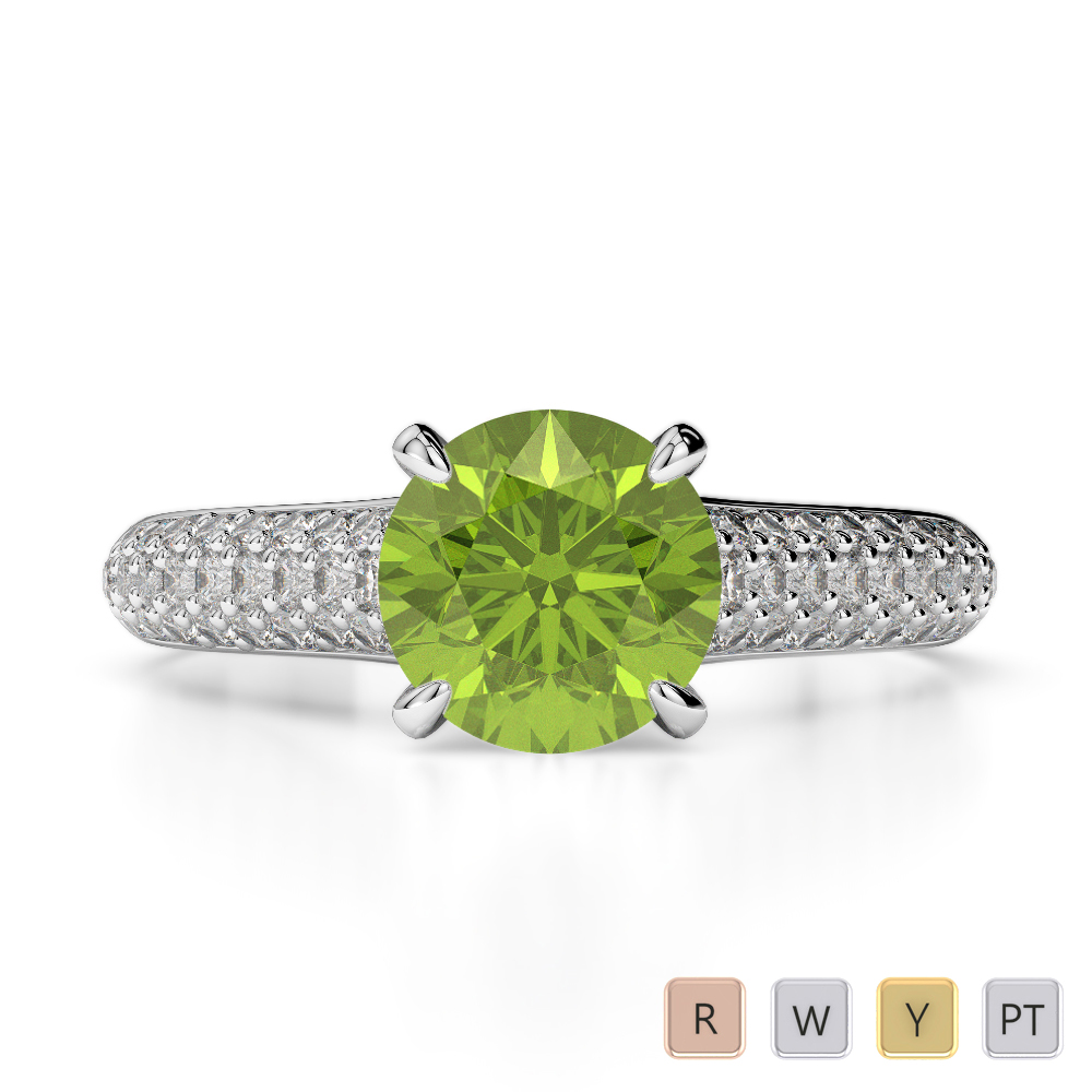 Gold / Platinum Round Cut Peridot and Diamond Engagement Ring AGDR-1203