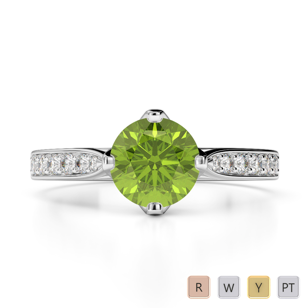 Gold / Platinum Round Cut Peridot and Diamond Engagement Ring AGDR-1204