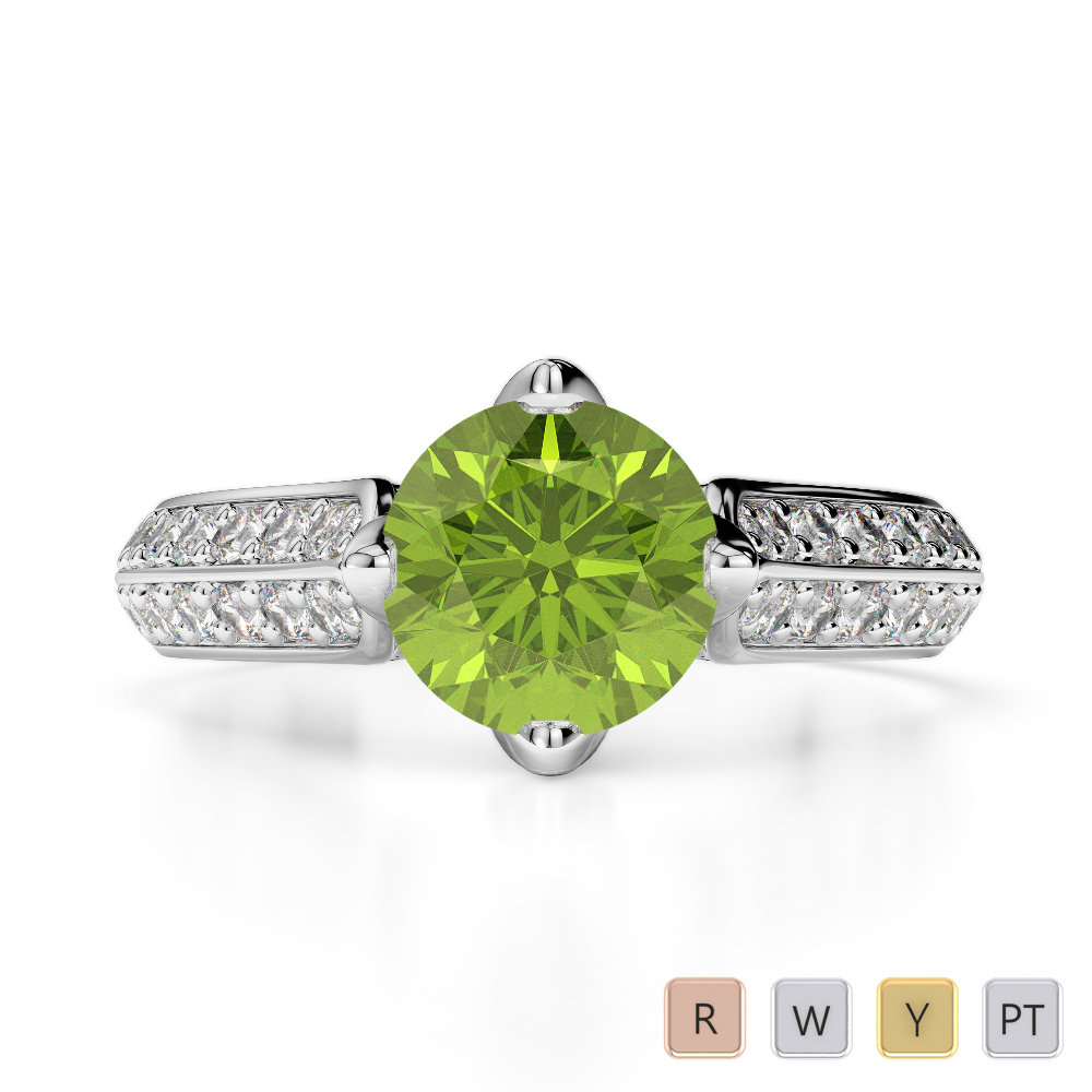 Gold / Platinum Round Cut Peridot and Diamond Engagement Ring AGDR-1205