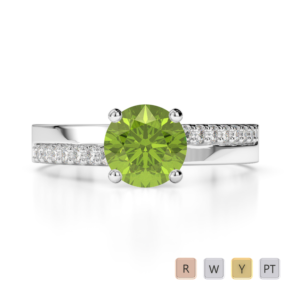 Gold / Platinum Round Cut Peridot and Diamond Engagement Ring AGDR-1206