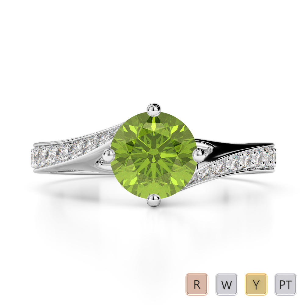 Gold / Platinum Round Cut Peridot and Diamond Engagement Ring AGDR-1207