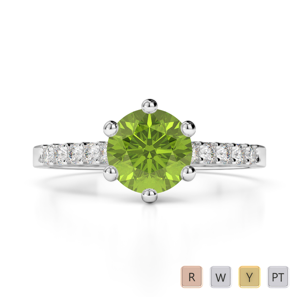 Gold / Platinum Round Cut Peridot and Diamond Engagement Ring AGDR-1208
