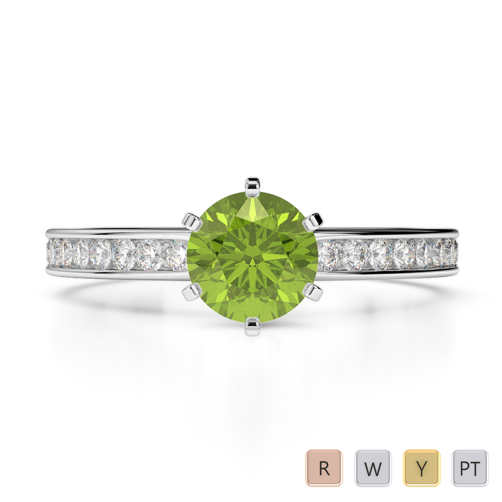 Gold / Platinum Round Cut Peridot and Diamond Engagement Ring AGDR-1214