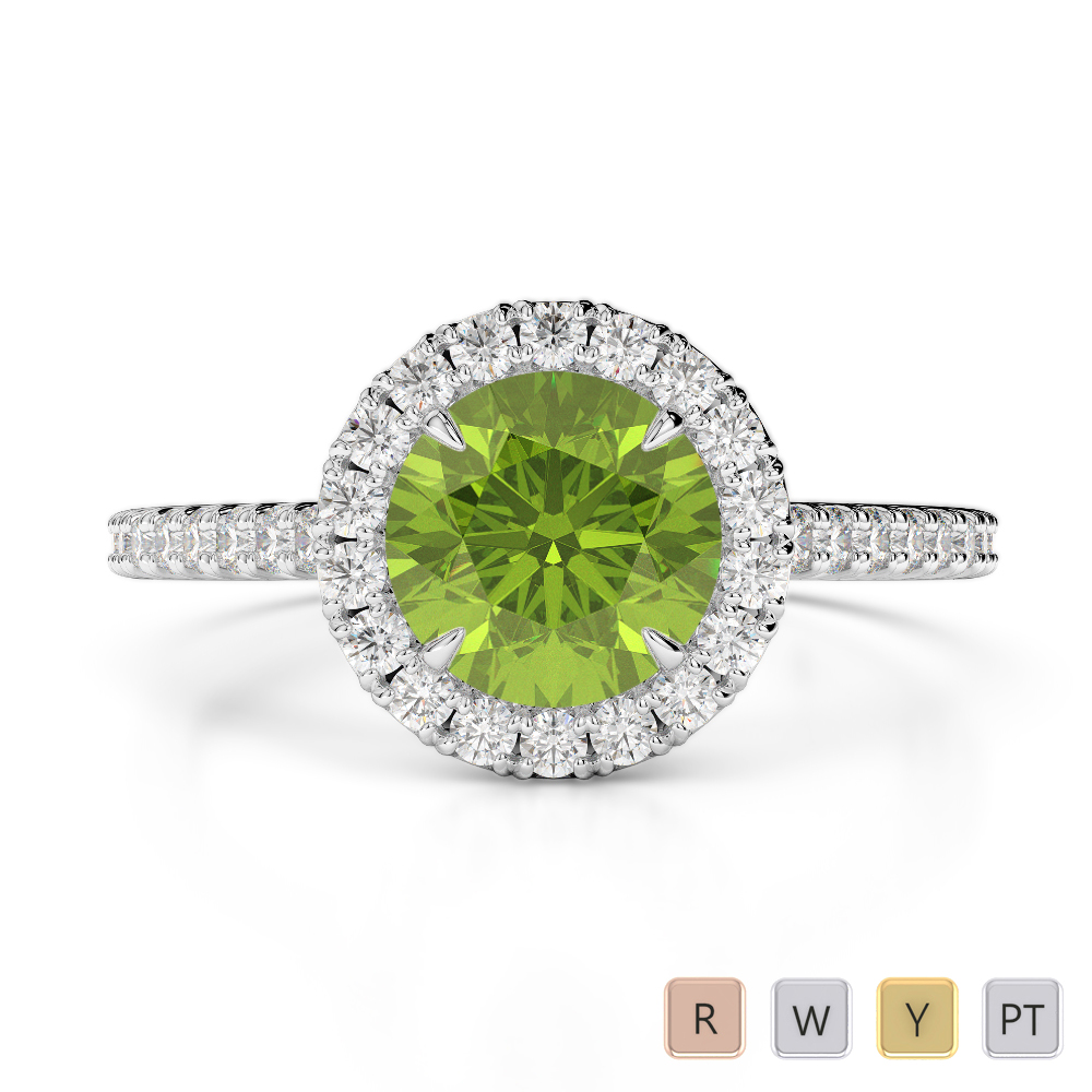 Gold / Platinum Round Cut Peridot and Diamond Engagement Ring AGDR-1215