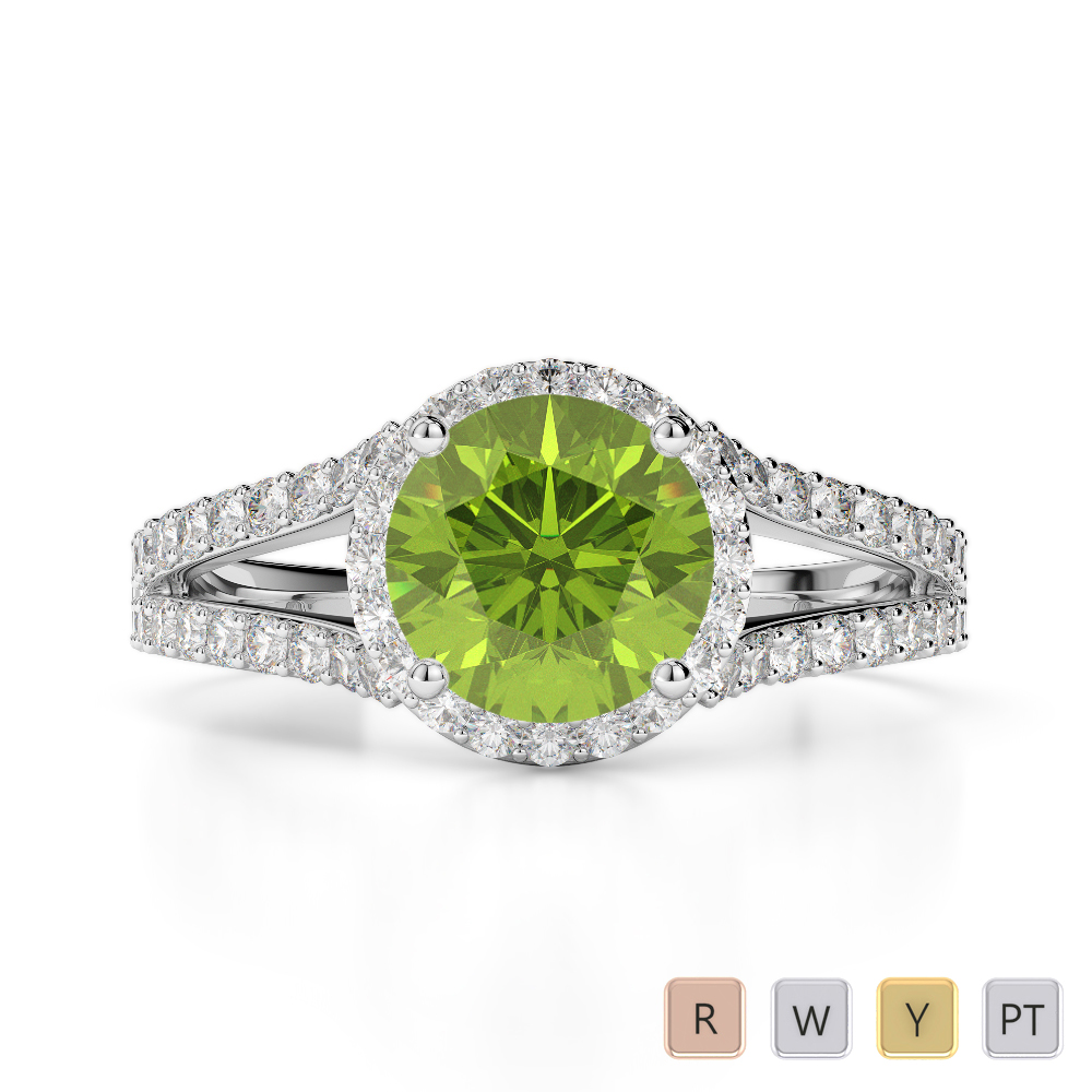 Gold / Platinum Round Cut Peridot and Diamond Engagement Ring AGDR-1220