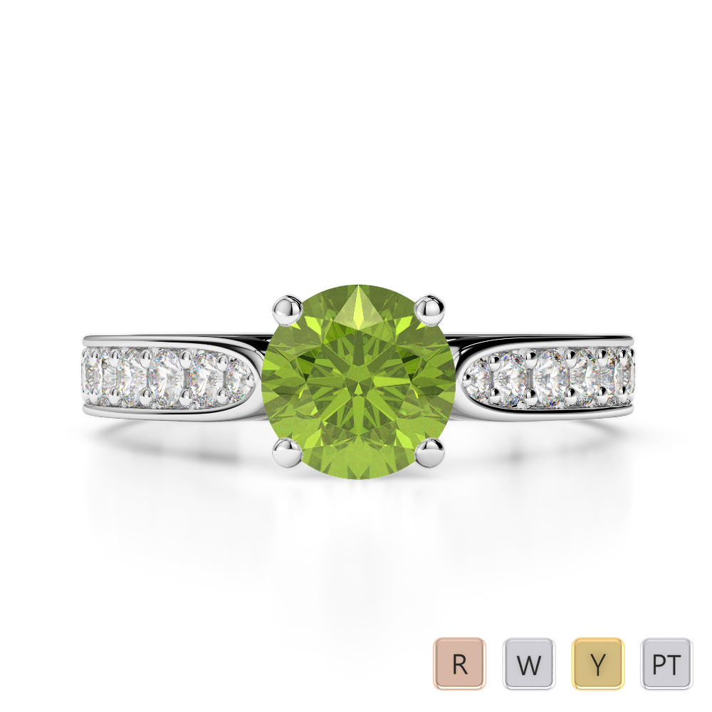 Gold / Platinum Round Cut Peridot and Diamond Engagement Ring AGDR-1221