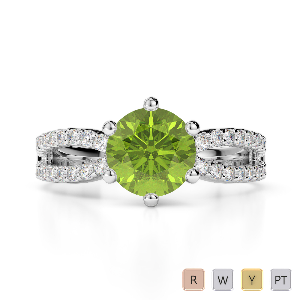 Gold / Platinum Round Cut Peridot and Diamond Engagement Ring AGDR-1223