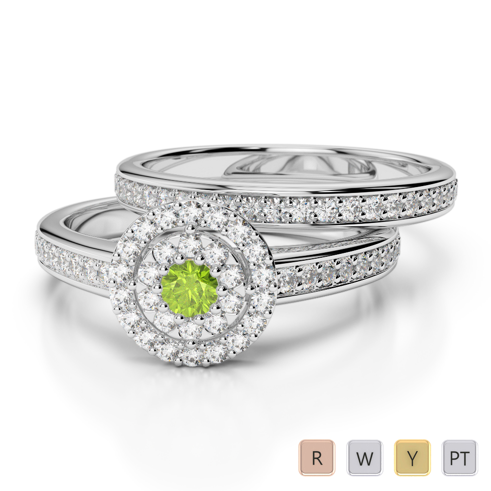 Gold / Platinum Round cut Peridot and Diamond Bridal Set Ring AGDR-1239
