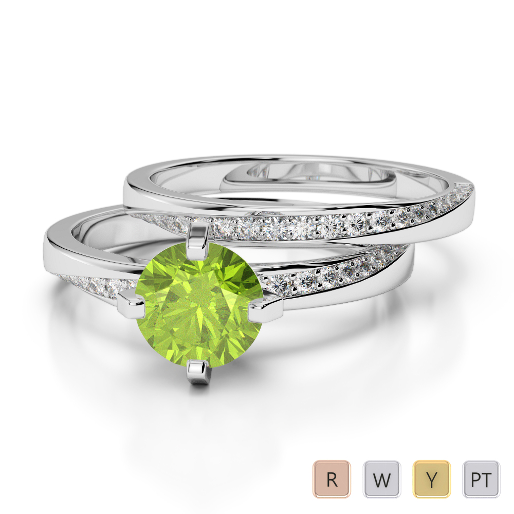 Gold / Platinum Round cut Peridot and Diamond Bridal Set Ring AGDR-2001