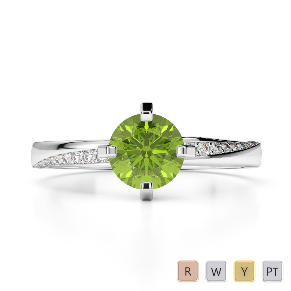 Gold / Platinum Round Cut Peridot and Diamond Engagement Ring AGDR-2002