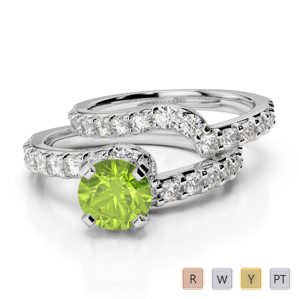 Gold / Platinum Round cut Peridot and Diamond Bridal Set Ring AGDR-2003