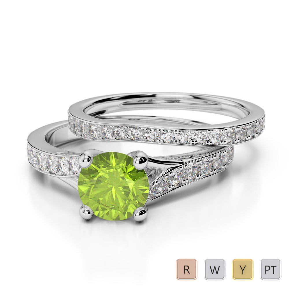 Gold / Platinum Round cut Peridot and Diamond Bridal Set Ring AGDR-2011