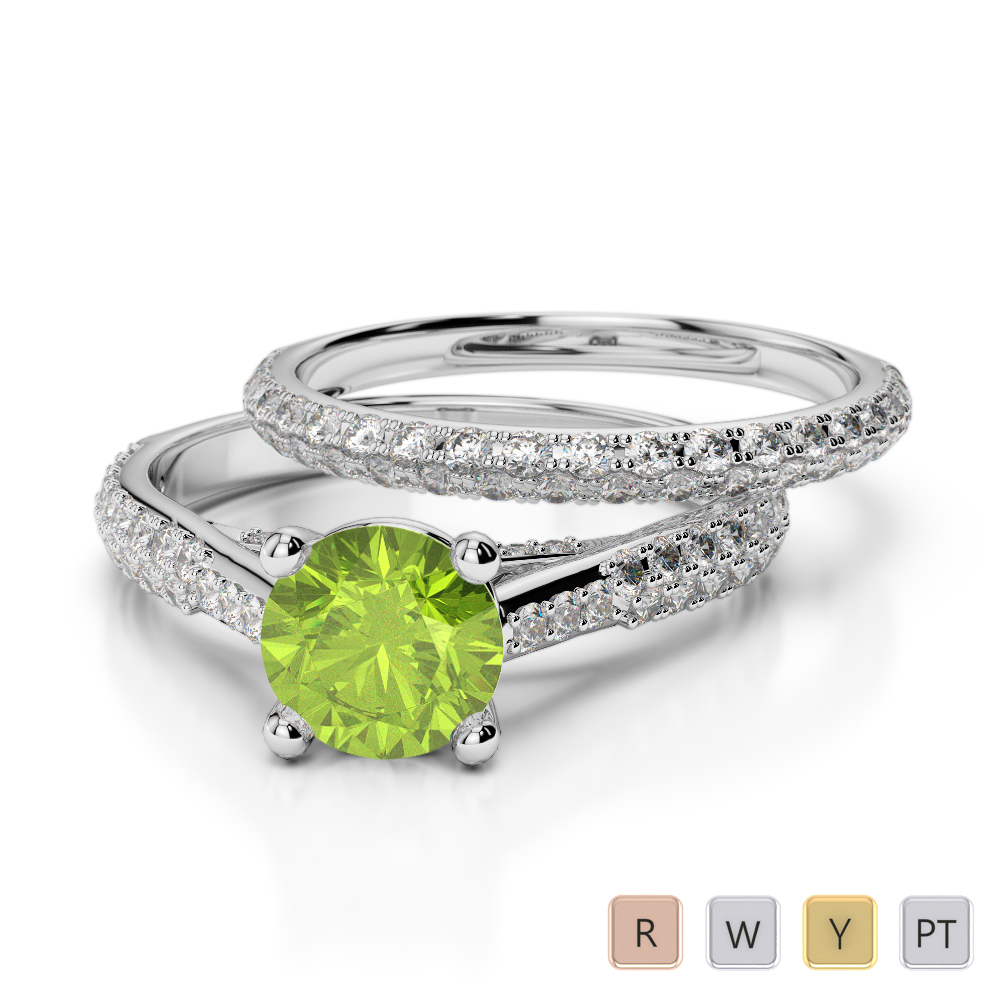 Gold / Platinum Round cut Peridot and Diamond Bridal Set Ring AGDR-2013