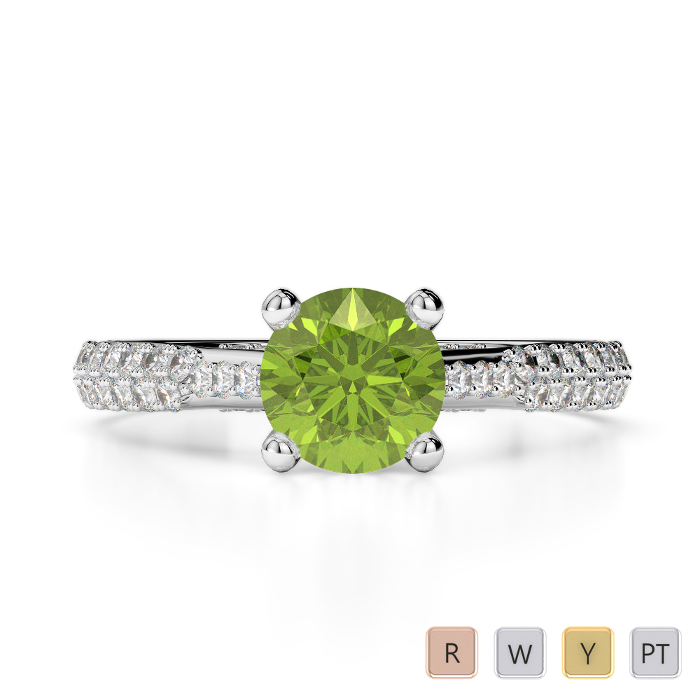 Gold / Platinum Round Cut Peridot and Diamond Engagement Ring AGDR-2014