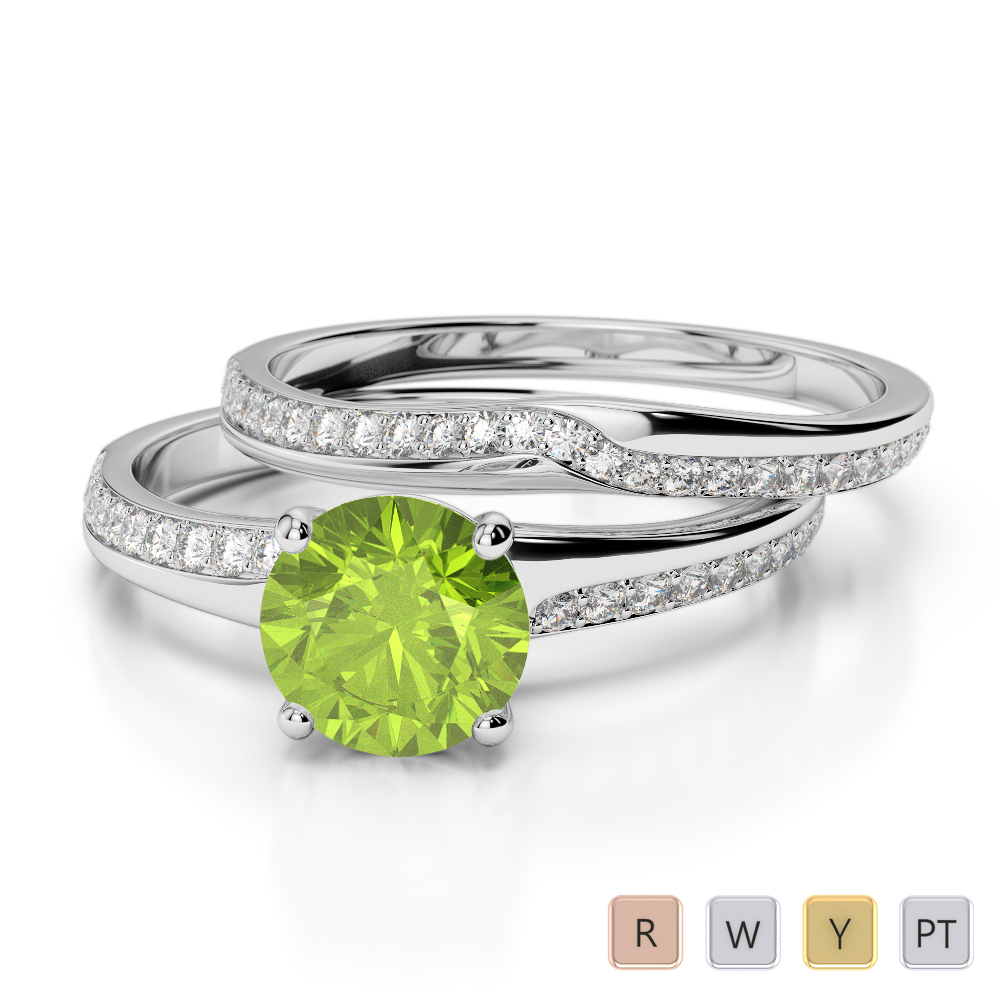 Gold / Platinum Round cut Peridot and Diamond Bridal Set Ring AGDR-2015