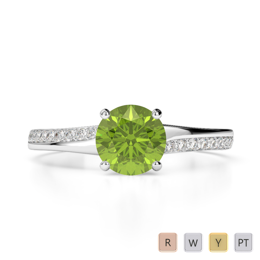 Gold / Platinum Round Cut Peridot and Diamond Engagement Ring AGDR-2016