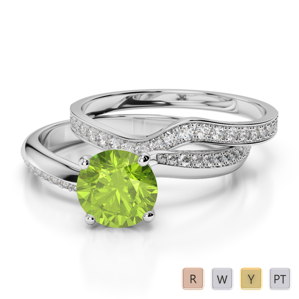 Gold / Platinum Round cut Peridot and Diamond Bridal Set Ring AGDR-2017