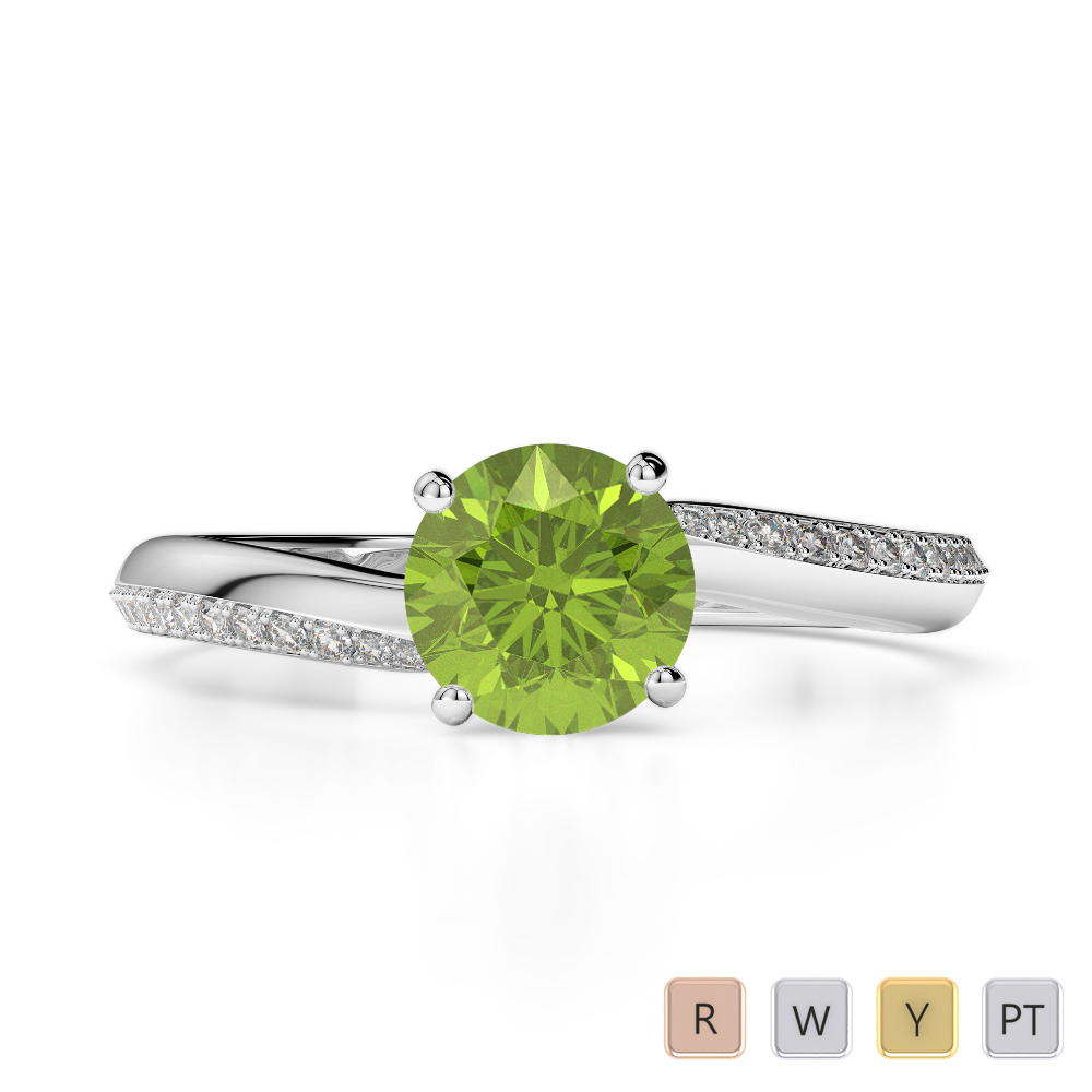 Gold / Platinum Round Cut Peridot and Diamond Engagement Ring AGDR-2018