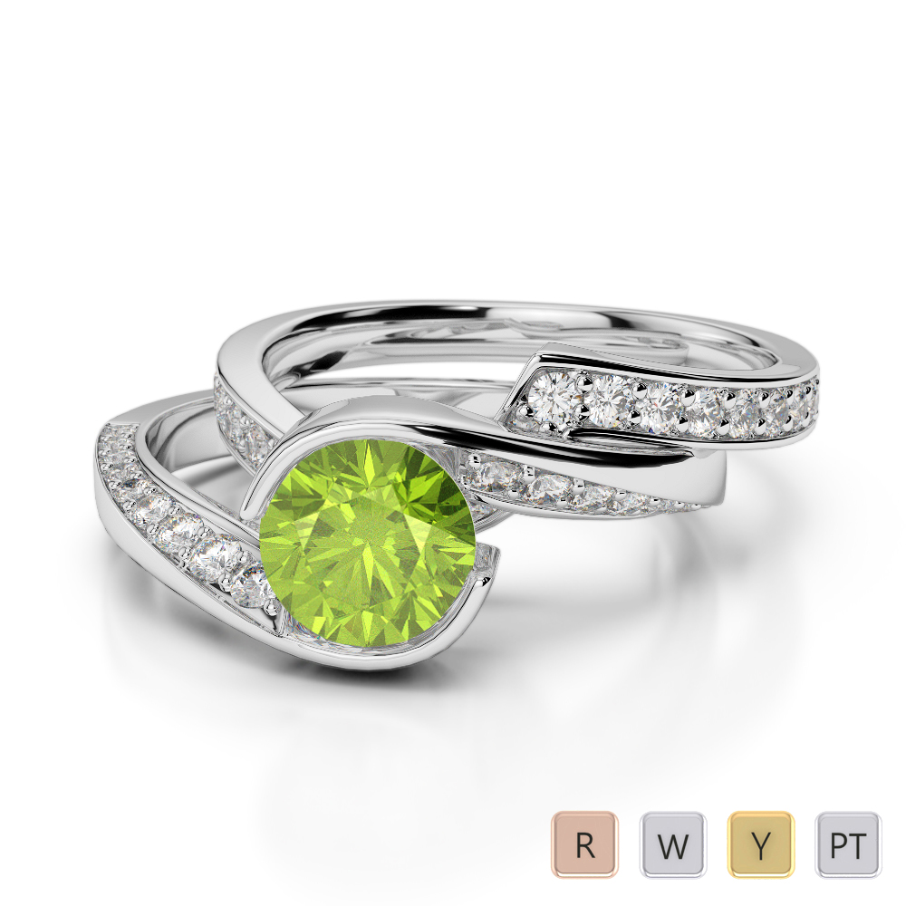 Gold / Platinum Round cut Peridot and Diamond Bridal Set Ring AGDR-2019