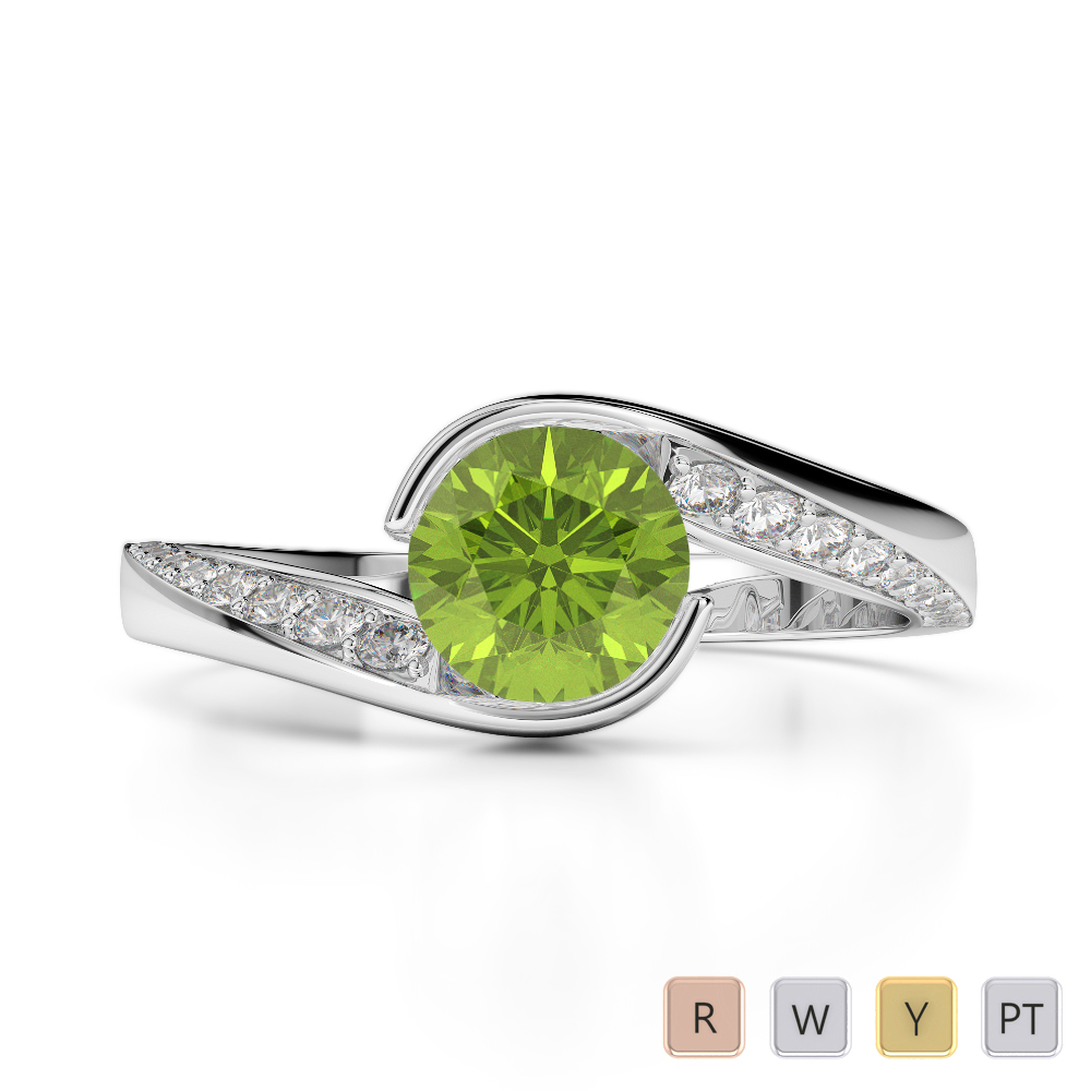 Gold / Platinum Round Cut Peridot and Diamond Engagement Ring AGDR-2020