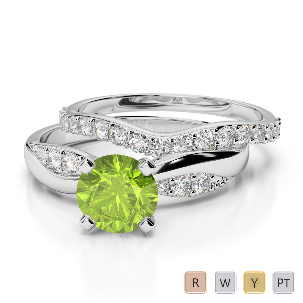 Gold / Platinum Round cut Peridot and Diamond Bridal Set Ring AGDR-2023