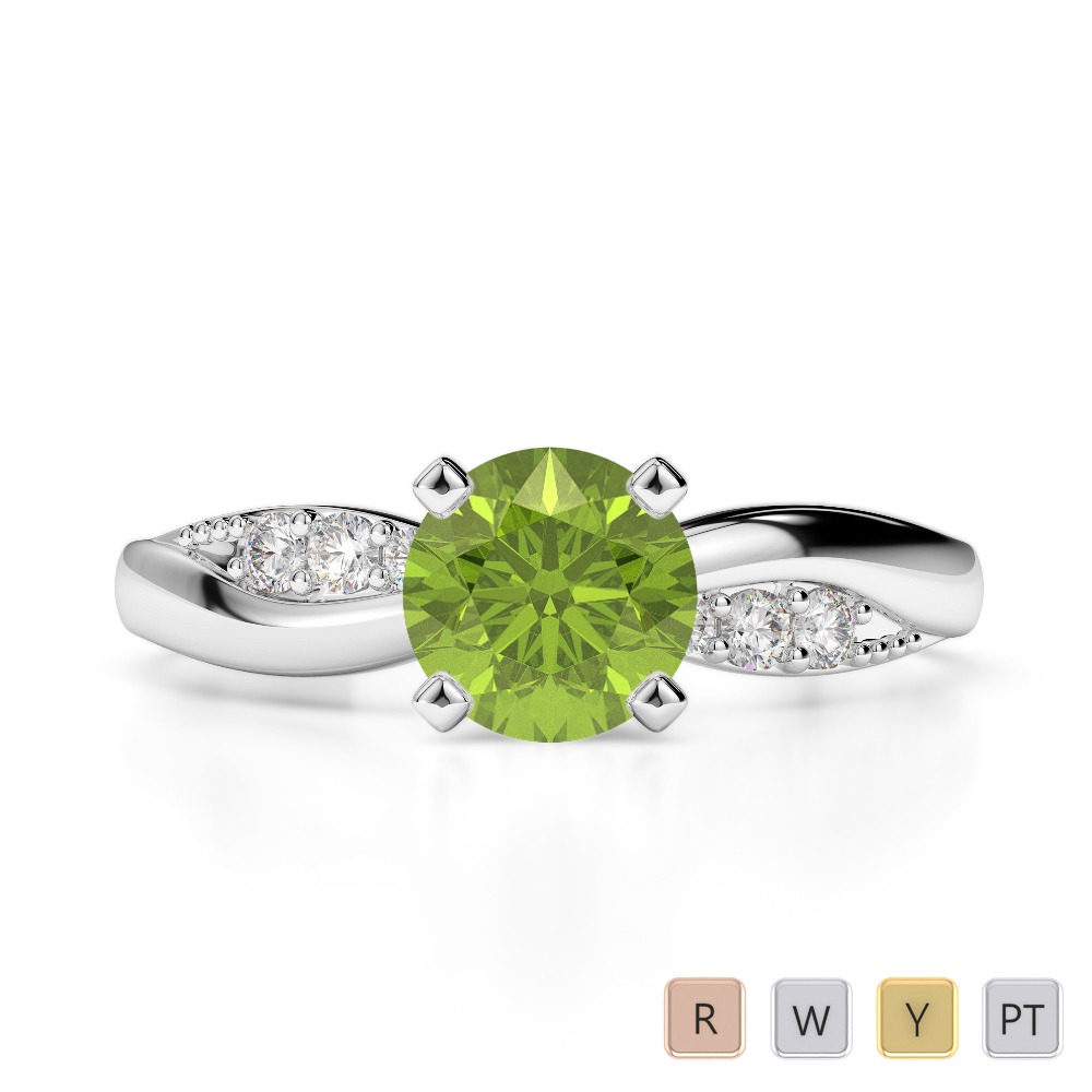 Gold / Platinum Round Cut Peridot and Diamond Engagement Ring AGDR-2024