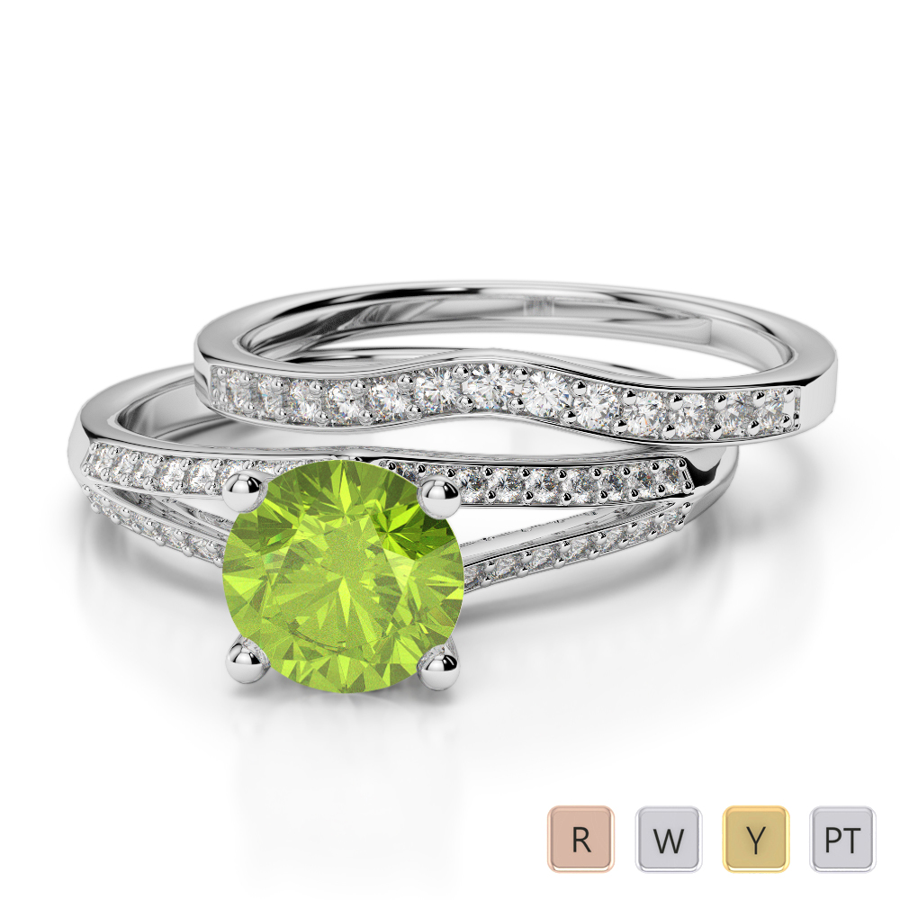 Gold / Platinum Round cut Peridot and Diamond Bridal Set Ring AGDR-2037
