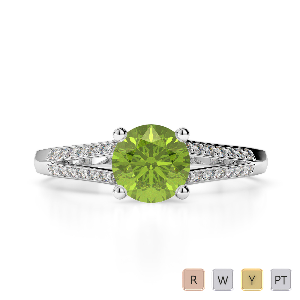 Gold / Platinum Round Cut Peridot and Diamond Engagement Ring AGDR-2038