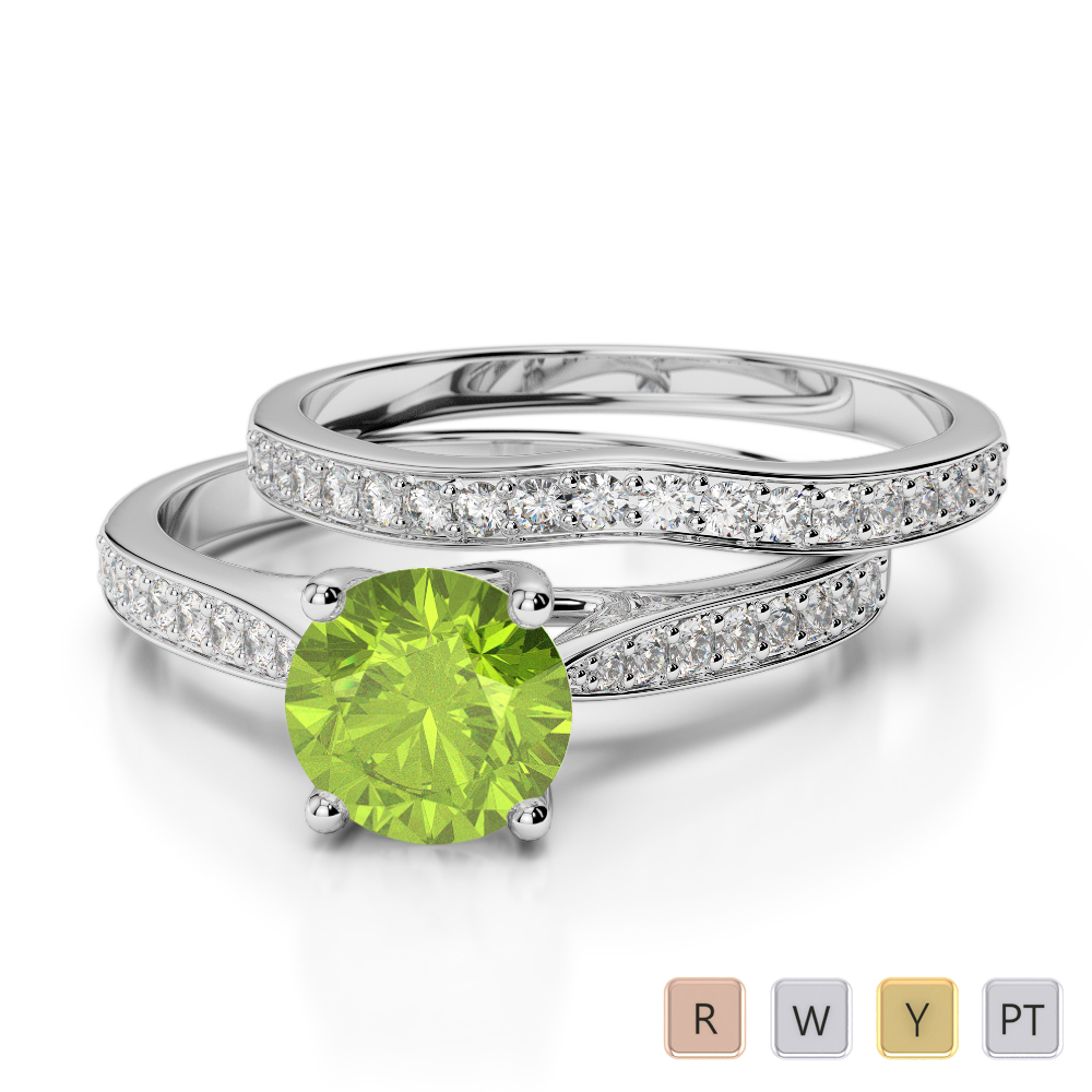 Gold / Platinum Round cut Peridot and Diamond Bridal Set Ring AGDR-2053