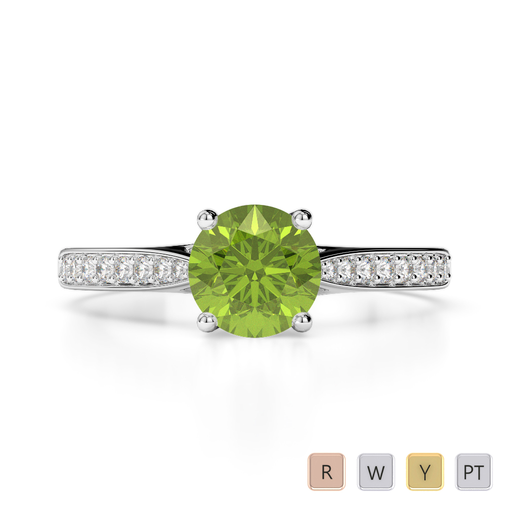 Gold / Platinum Round Cut Peridot and Diamond Engagement Ring AGDR-2054