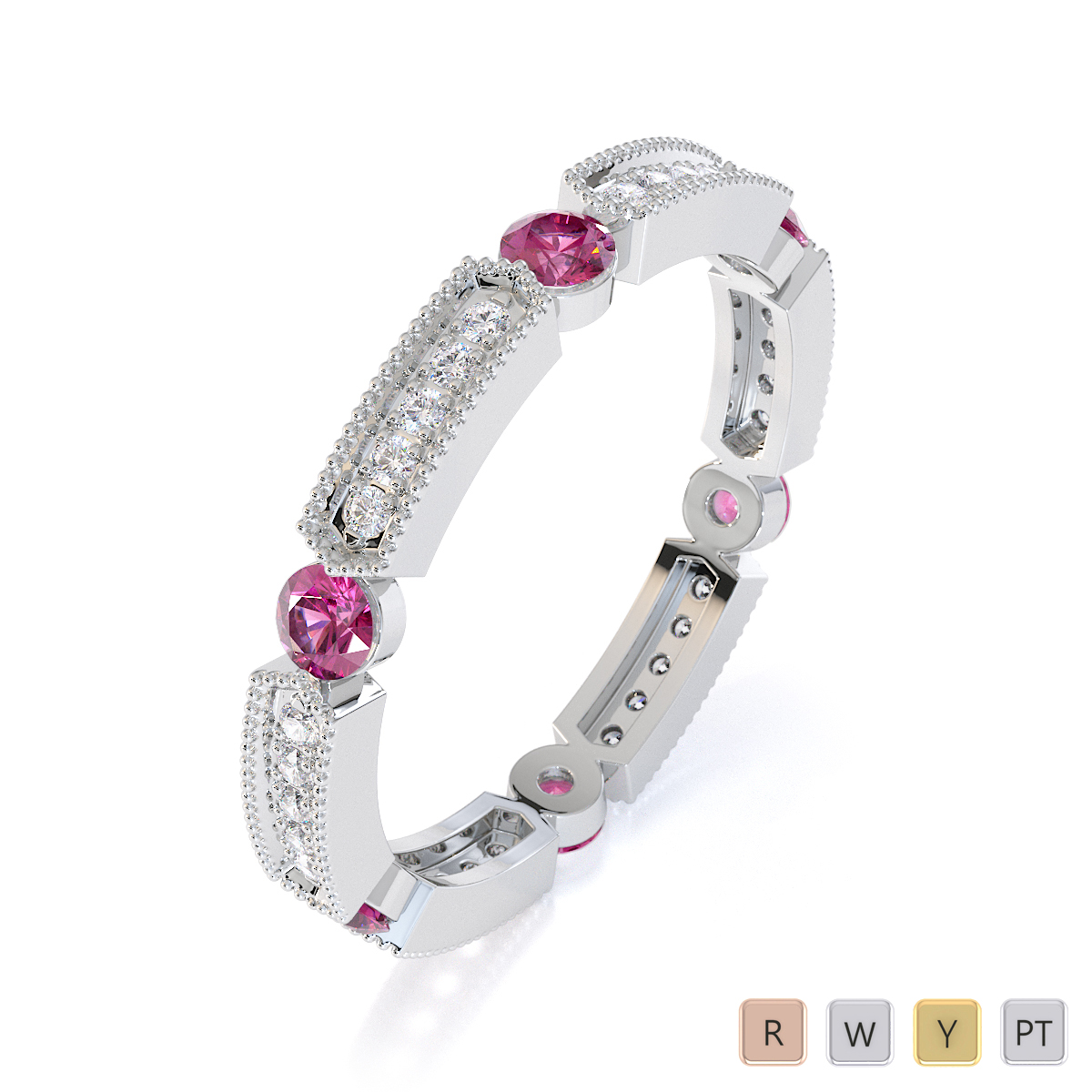 Gold / Platinum Pink Sapphire and Diamond Full Eternity Ring RZ1500
