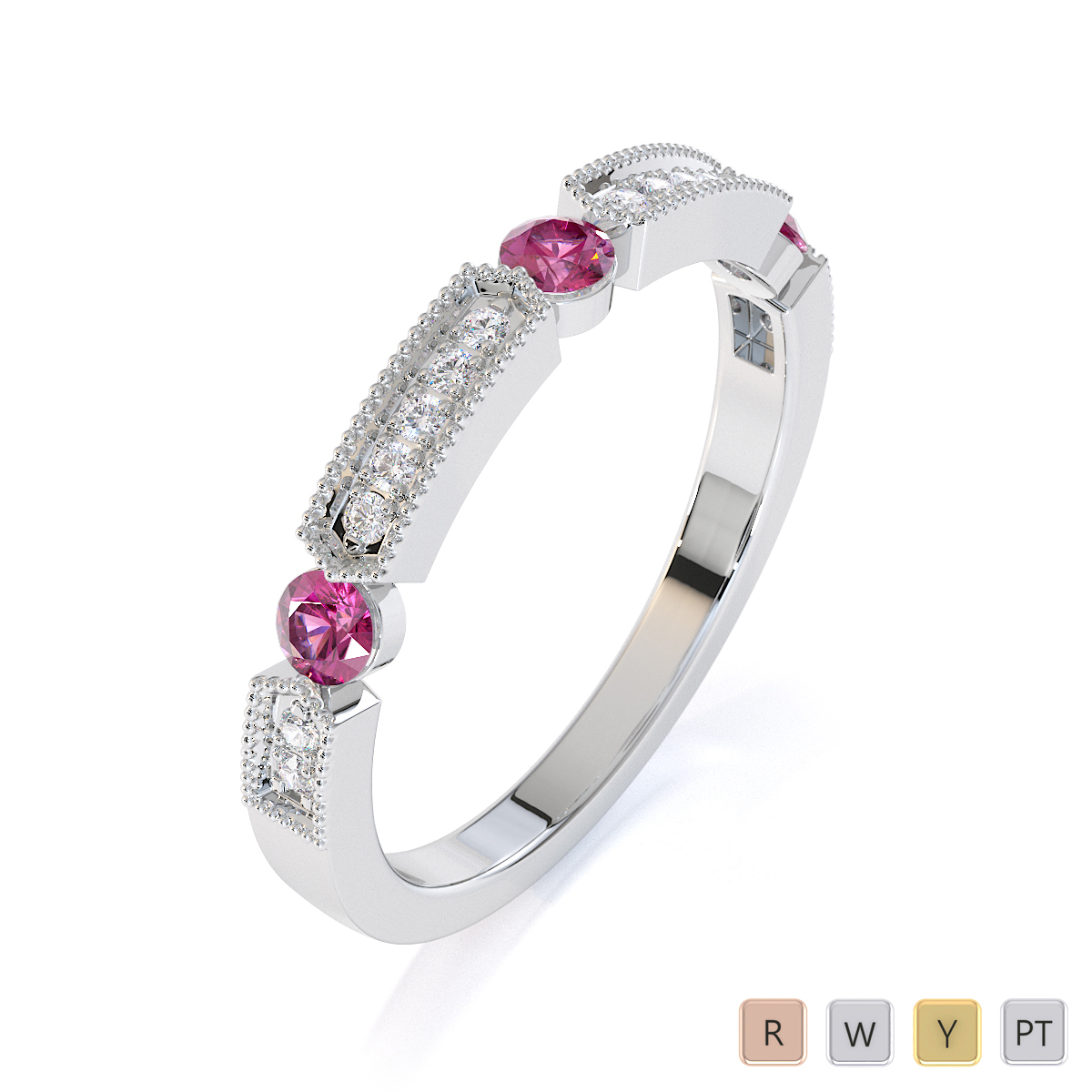 Gold / Platinum Pink Sapphire and Diamond Half Eternity Ring RZ1501