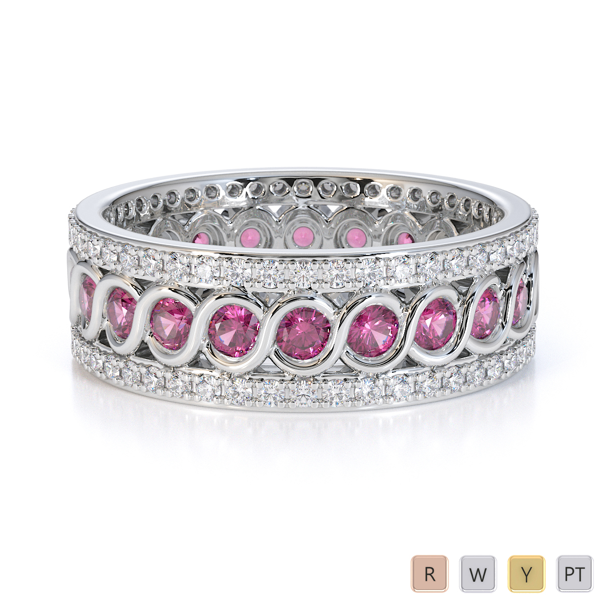 Gold / Platinum Pink Sapphire and Diamond Full Eternity Ring RZ1524