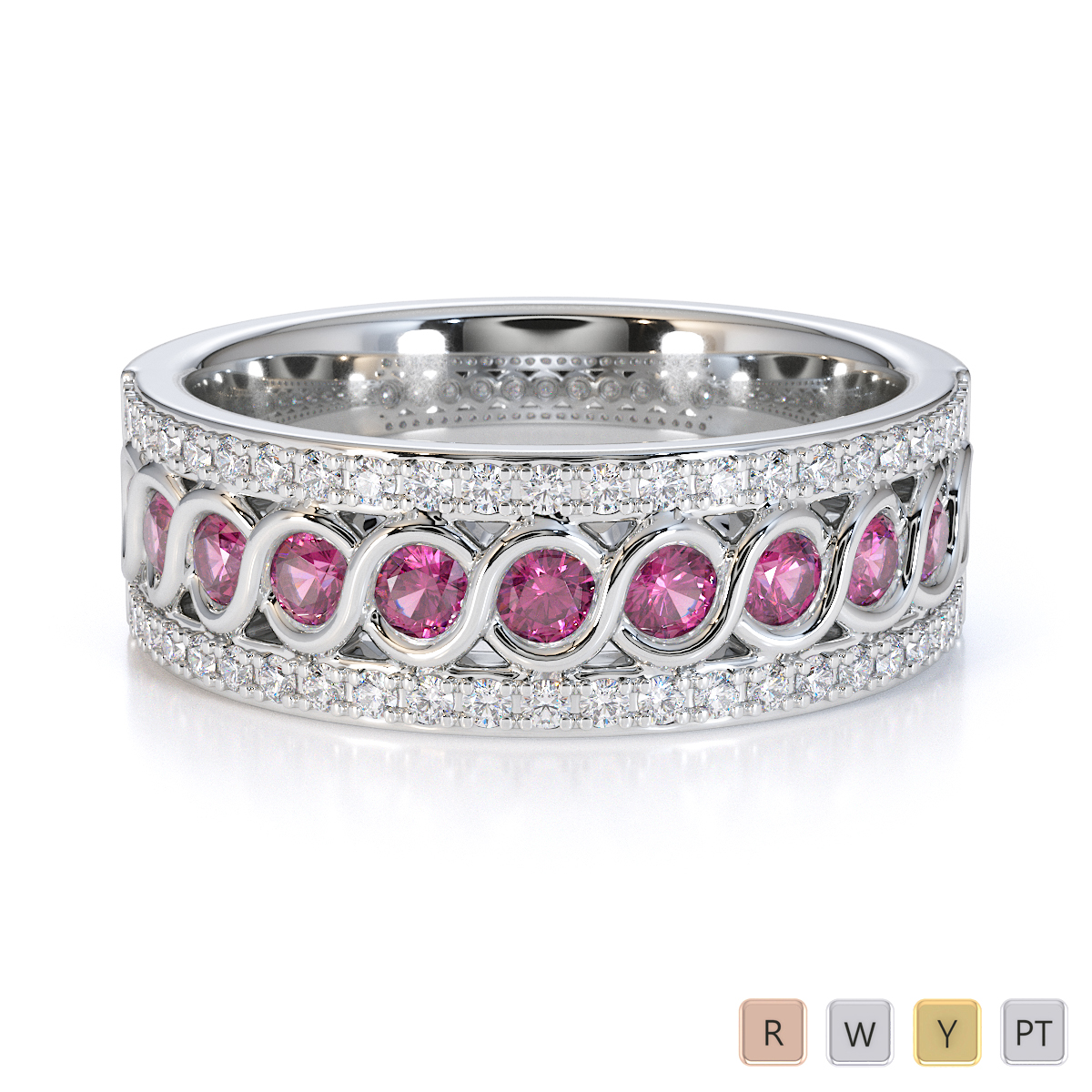 Gold / Platinum Pink Sapphire and Diamond Half Eternity Ring RZ1525