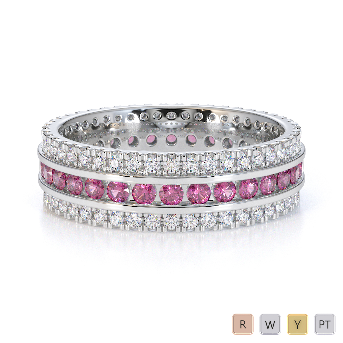 Gold / Platinum Pink Sapphire and Diamond Full Eternity Ring RZ1526