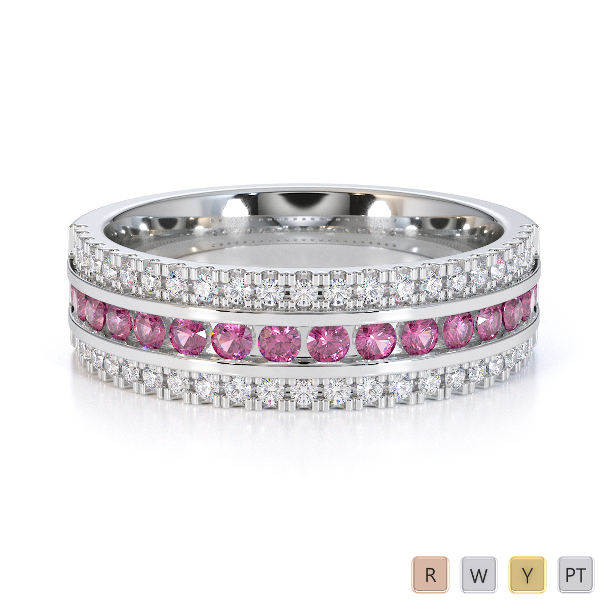 Gold / Platinum Pink Sapphire and Diamond Half Eternity Ring RZ1527