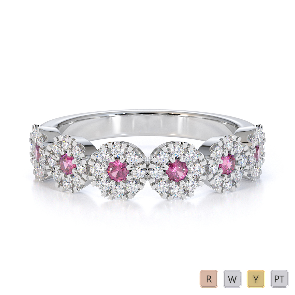 Gold / Platinum Pink Sapphire and Diamond Half Eternity Ring RZ1531