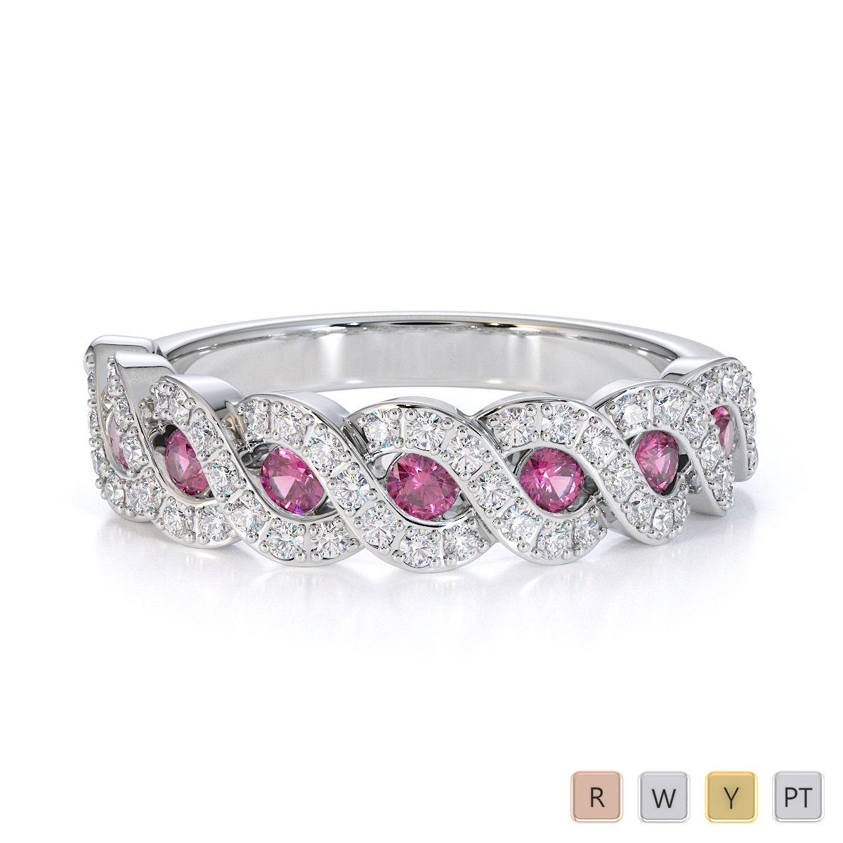 Gold / Platinum Pink Sapphire and Diamond Half Eternity Ring RZ1533