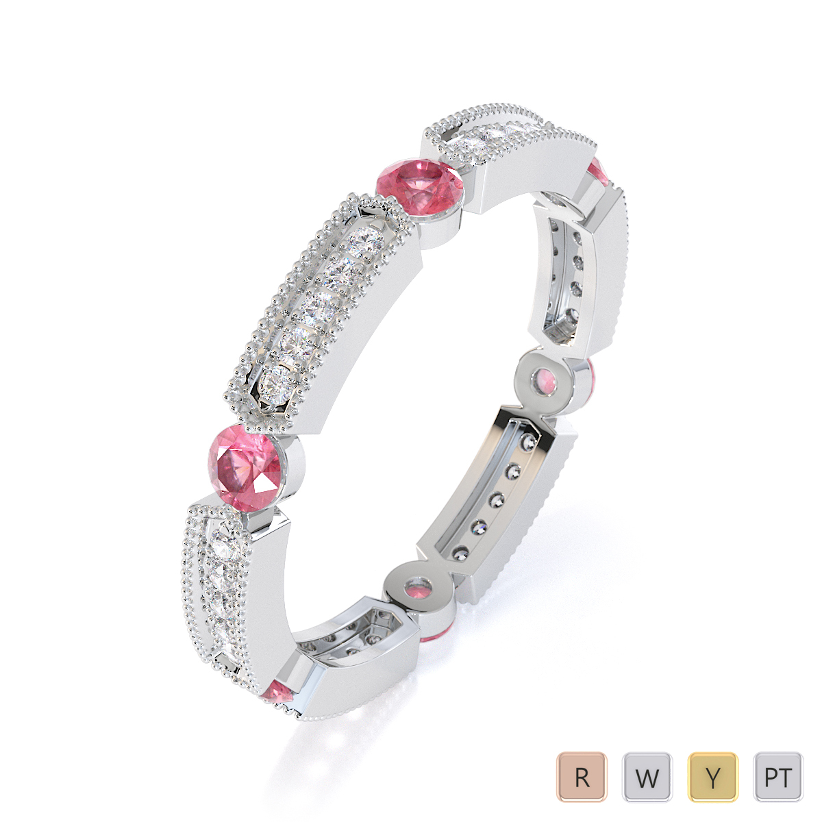 Gold / Platinum Pink Tourmaline and Diamond Full Eternity Ring RZ1500