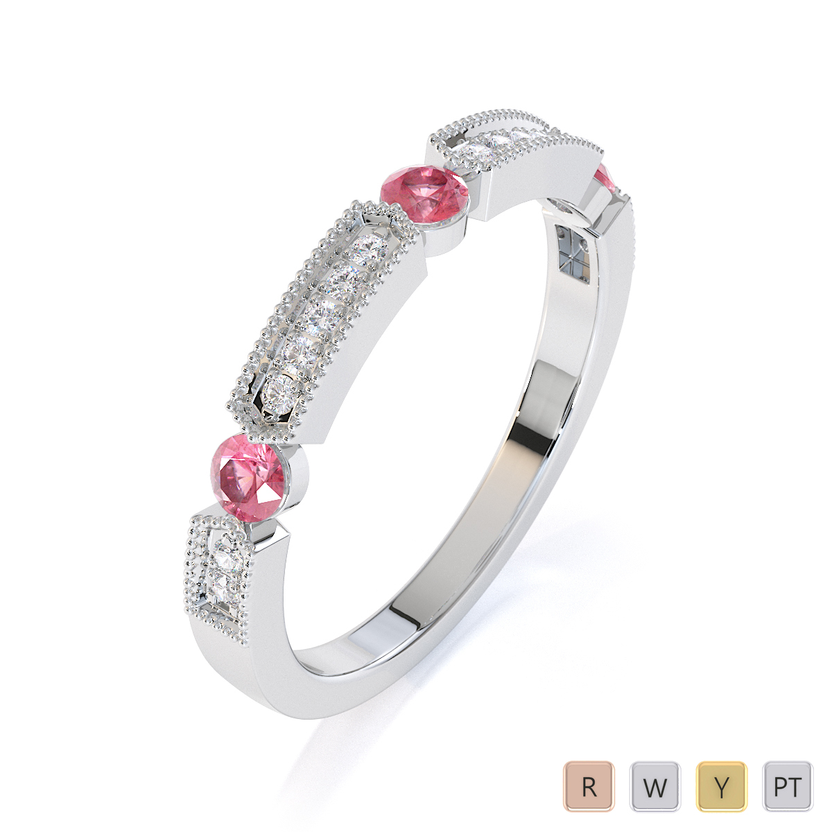 Gold / Platinum Pink Tourmaline and Diamond Half Eternity Ring RZ1501