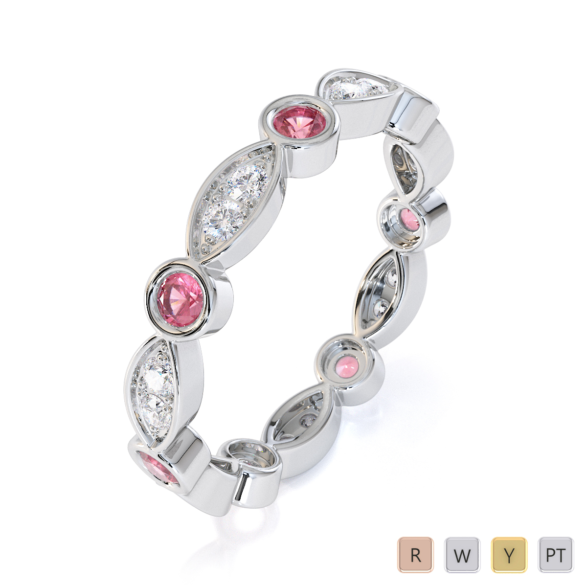 Gold / Platinum Pink Tourmaline and Diamond Full Eternity Ring RZ1510