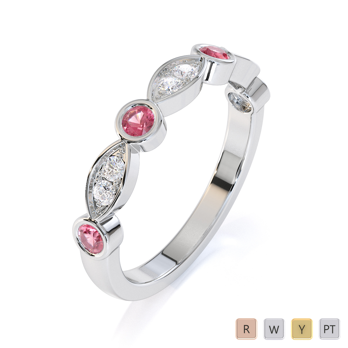 Gold / Platinum Pink Tourmaline and Diamond Half Eternity Ring RZ1511